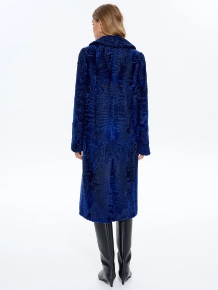 Длинная синяя каракулевая женская шуба Алиса, размер 48, артикул 65190-5