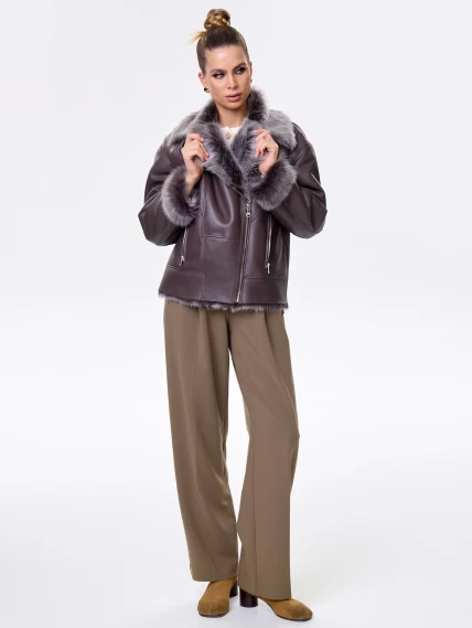 Короткая женская дубленка из тосканы премиум класса 2049, коричневая, размер 48, артикул 64200-9