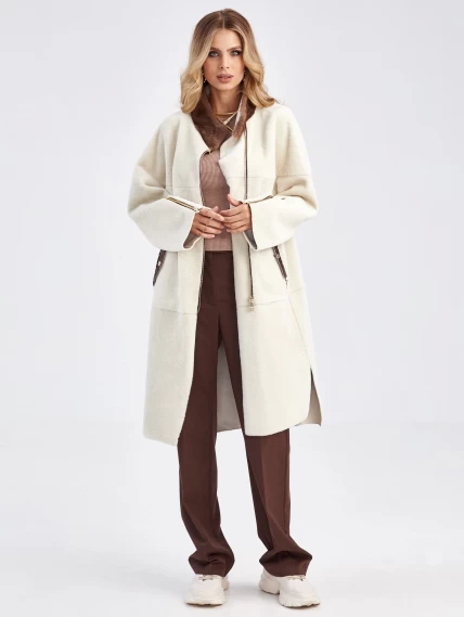 Женская молодежная дубленка с воротником из меха норки премиум класса 2022, белая, размер 48, артикул 63030-5