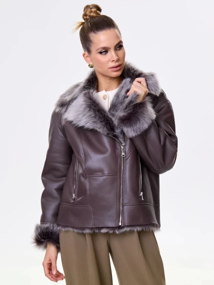 Короткая женская дубленка из тосканы премиум класса 2049, коричневая, размер 48, артикул 64200-8