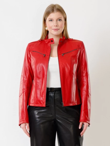 Кожаная куртка женская 399, красная, размер 48, артикул 91352-0