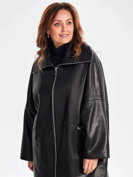 Женское кожаное полупальто оверсайз премиум класса 3057, черное, размер 52, артикул 64020-4