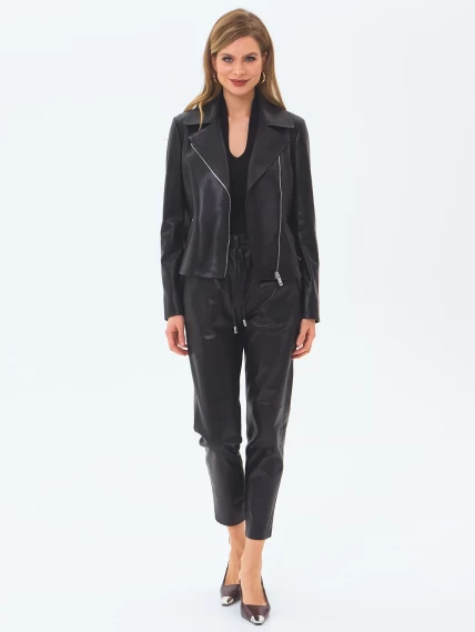 Короткая женская кожаная куртка косуха премиум класса 3095, черная, размер 46, артикул 24440-4