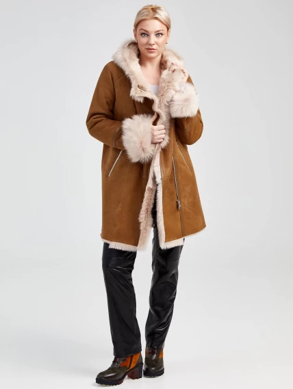 Демисезонный комплект женский: Дубленка 293 + Брюки 04, бежевый/черный, р. 46, арт. 111356-1