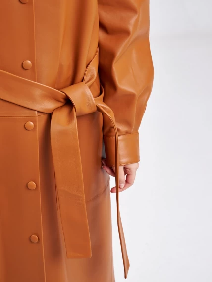 Кожаное женское платье рубашка из натуральной кожи премиум класса 04, виски, размер 48, артикул 23190-2