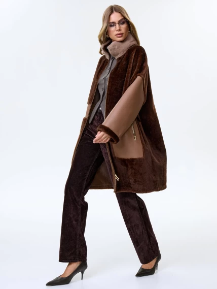 Стильная женская дубленка с норковым воротником премиум класса 2038, коричневая, размер 46, артикул 62440-2