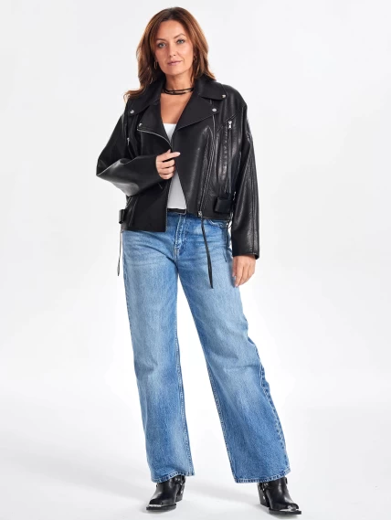 Короткая кожаная куртка косуха для женщин премиум класса 3051, черная, размер 48, артикул 23940-0