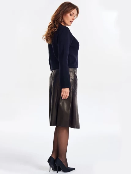 Расклешенная кожаная юбка 04, черная, размер 50, артикул 85970-4