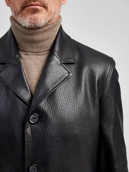 Мужская кожаная куртка на пуговицах 21/1, черная, размер 46, артикул 29611-5