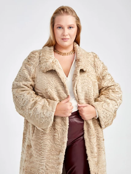Шуба из меха каракуля женская Надежда(с), жемчужная, размер 56, артикул 22730-3