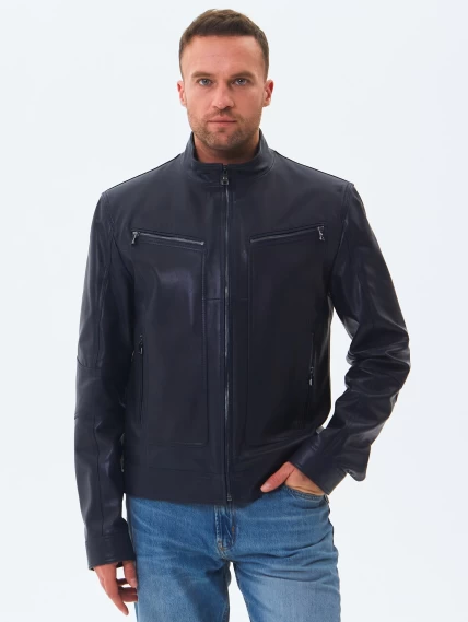 Кожаная куртка мужская 507, синяя, размер 50, артикул 28600-6