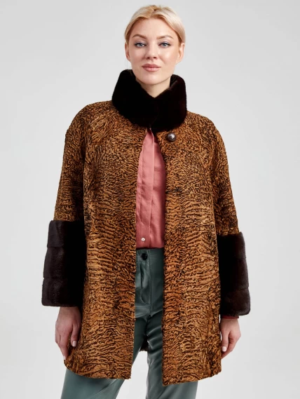 Короткая женская шуба из меха каракуля с отделкой норкой 17101к(сн), намибия, размер 44, артикул 22810-6