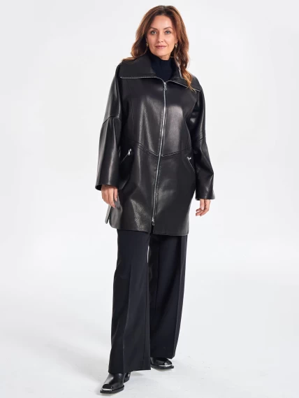 Женское кожаное полупальто оверсайз премиум класса 3057, черное, размер 52, артикул 64020-5