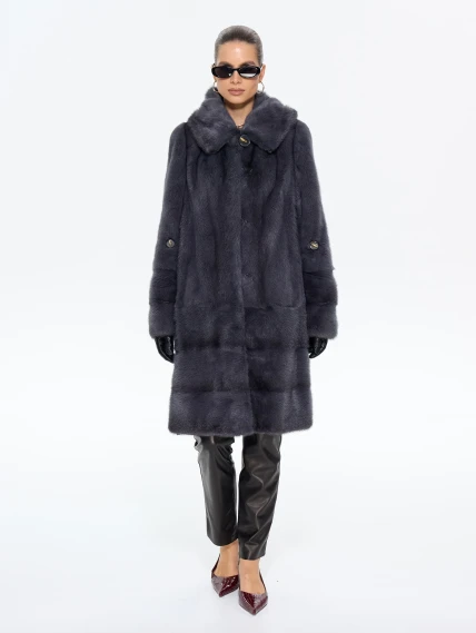 Женская шуба из меха норки с капюшоном М-101-3- 319, графитовая, размер 54, артикул 65380-0