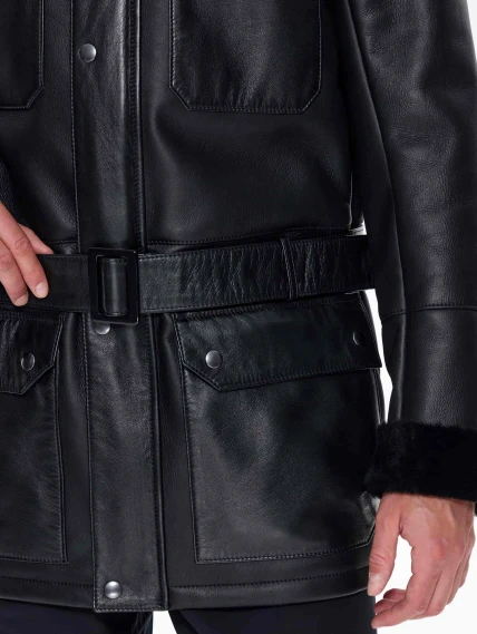 Молодежная мужская дубленка премиум класса 440, черная, размер 48, артикул 41220-2