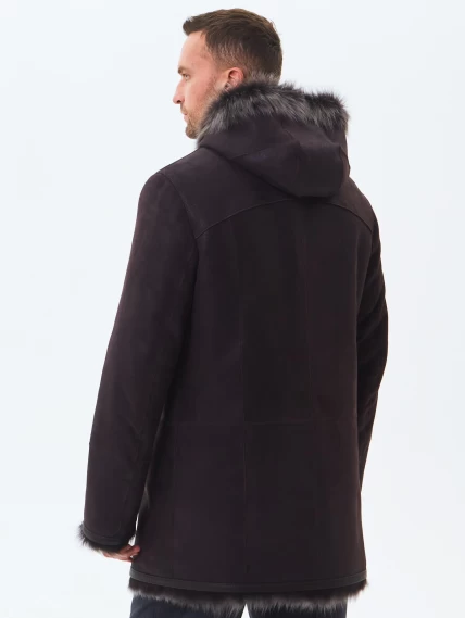 Двубортная мужская дубленка из тосканы с капюшоном премиум класса 415, коричневая, размер 56, артикул 71600-4