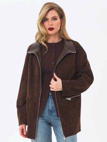 Женская замшевая куртка премиум класса 3089з, коричневая, размер 48, артикул 24430-0