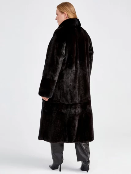 Длинная норковая шуба с воротником стойкой для женщин Елизавета(в), черная, размер 70, артикул 32910-4