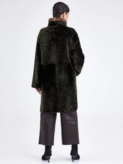 Женская двусторонняя дубленка из астрагана с мехом норки премиум класса 2018, хаки, размер 50, артикул 62770-2