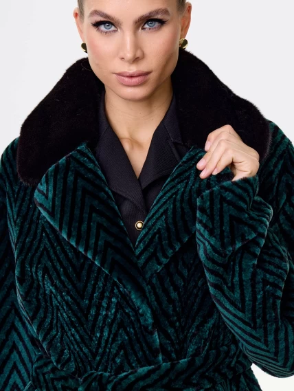 Двусторонняя женская дубленка с воротником из меха норки премиум класса 2003, зеленая, размер 46, артикул 62471-2