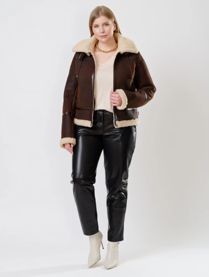 Демисезонный комплект женский: Дубленка 205 + Брюки 03, коричневый/черный, р. 44, арт. 111255-1