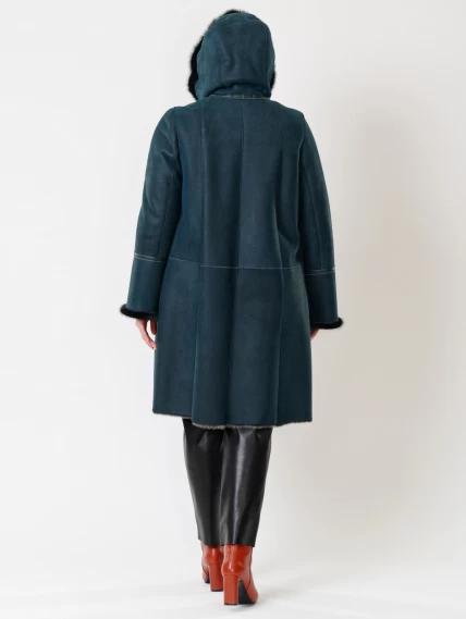 Женская дубленка с капюшоном и отделкой из меха норки 225у, синяя, размер 58, артикул 14860-4