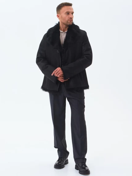 Короткая мужская дубленка из тосканы премиум класса Мишель, черная, размер 52, артикул 70370-0