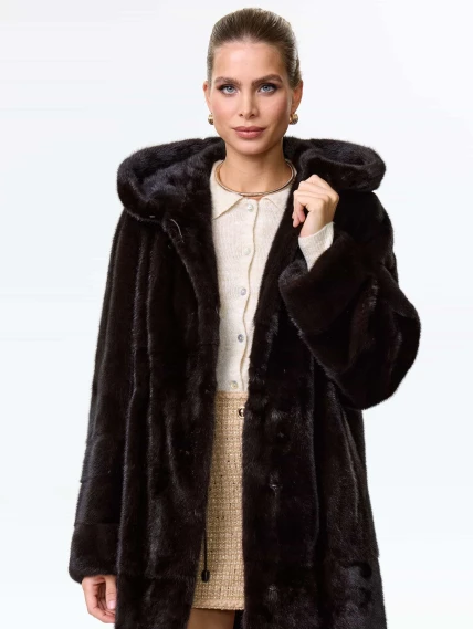 Шуба длинная из меха норки женская Надежда(к), черная, размер 48, артикул 64530-7