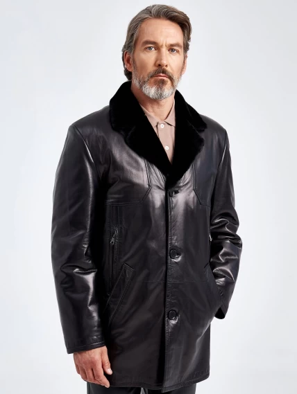 Кожаная классическая мужская дубленка 5704, черная, размер 48, артикул 71080-0