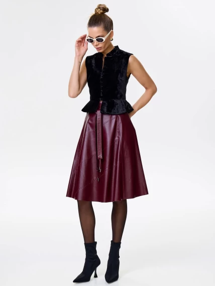 Кожаная расклешенная юбка из натуральной кожи 01рс, бордовая, размер 44, артикул 85180-0