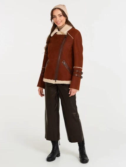 Женская короткая дубленка косуха из керли 290, табачно-рыжая, размер 44, артикул 61310-1