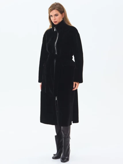 Длинная женская дубленка из астрагана 2062, черная, размер 44, артикул 64700-4