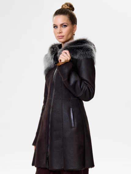 Женская дубленка косуха с капюшоном из тосканы 283, коричневая, размер 44, артикул 13492-4