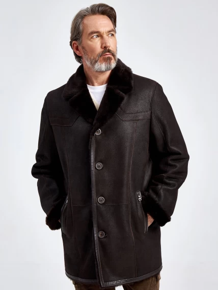 Мужская классическая дубленка 405, коричневая, размер 46, артикул 70640-6