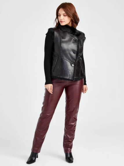 Демисезонный комплект женский: Меховой жилет 06 _1 + Брюки 02, черный/бордовый, р. 44, арт. 111350-6