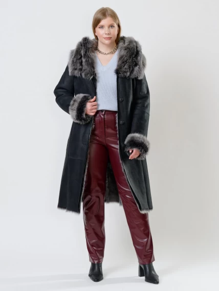 Демисезонный комплект женский: Дубленка 131 + Брюки 02, черный/бордовый, р. 44,  арт. 111335-0