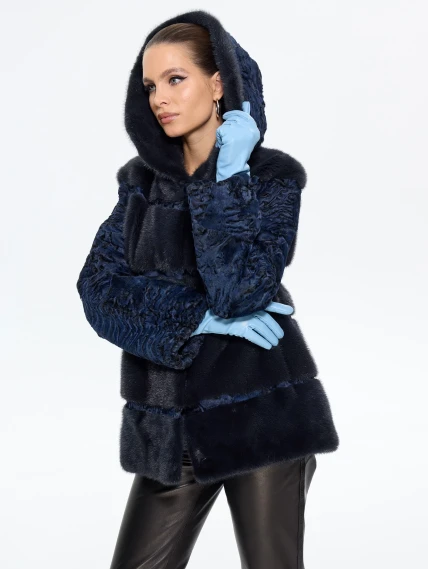 Женская шуба из меха норки София, синяя, размер 50, артикул 65580-3