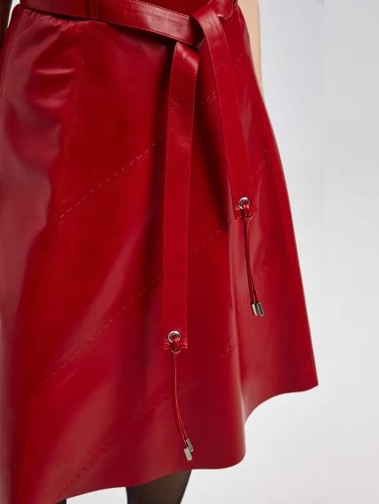 Кожаная расклешенная юбка из натуральной кожи 01рс, красная, размер 52, артикул 85141-5