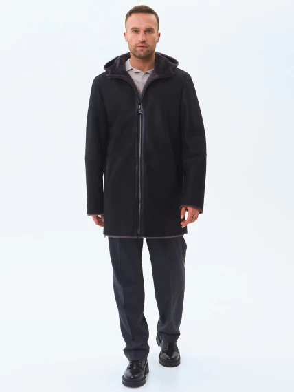 Длинная мужская дубленка из натуральной овчины премиум класса 438, черная, размер 50, артикул 41190-1