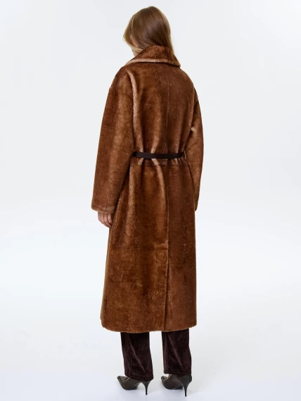 Длинное женское пальто из натуральной овчины астрагана премиум класса 2053, коричневое, размер 48, артикул 64370-6