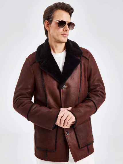 Дубленка пиджак с выпущенным мехом для мужчин премиум класса 434, виски, размер 54, артикул 71440-0