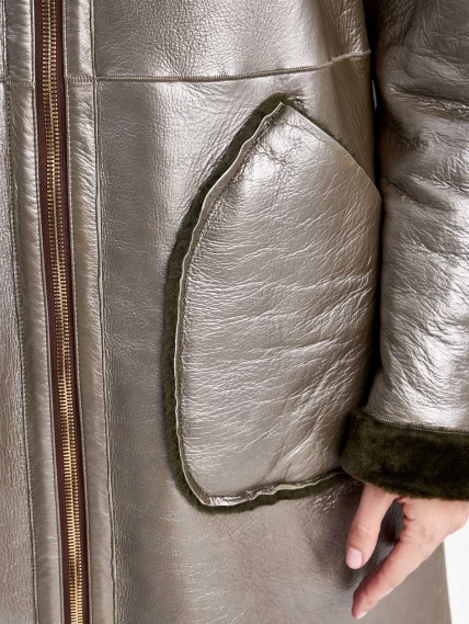 Женская двусторонняя дубленка из астрагана с мехом норки премиум класса 2018, хаки, размер 50, артикул 62771-4