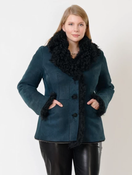 Короткая женская дубленка с овчиной тиградо 289, синяя, размер 42, артикул 62032-0
