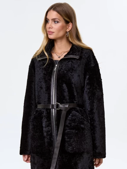 Длинная женская дубленка из астрагана премиум класса 2060, черная, размер 44, артикул 62490-3