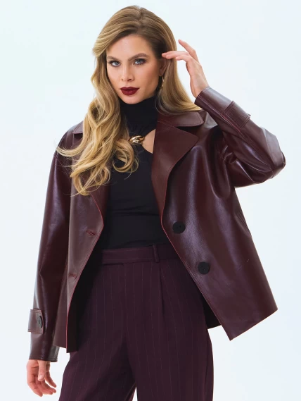 Бордовый кожаный женский пиджак премиум класса 3097, размер 48, артикул 24310-0