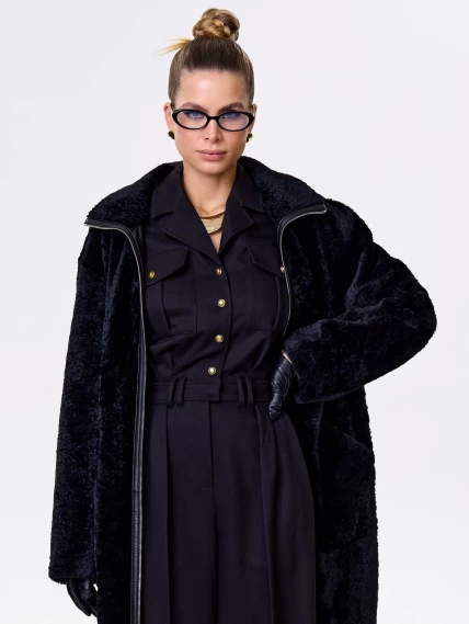 Длинное женское пальто из натуральной овчины астрагана премиум класса 2060, черное, размер 44, артикул 64320-3