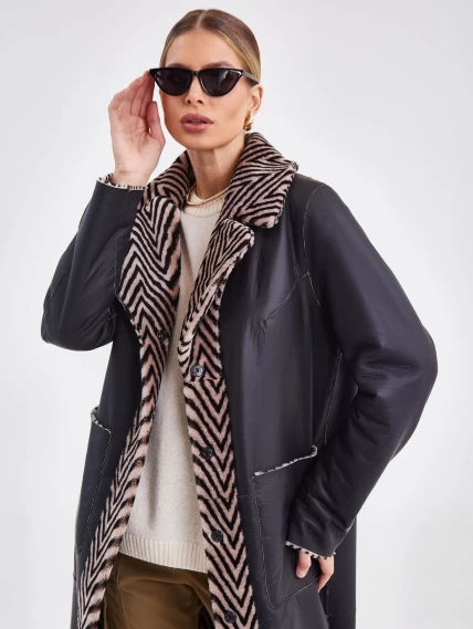 Двустороннее женское полупальто из натуральной овчины премиум класса 2019, бежевое, размер 50, артикул 64000-2