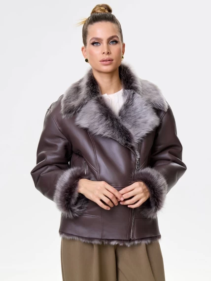 Короткая женская дубленка из тосканы премиум класса 2049, коричневая, размер 48, артикул 64200-5