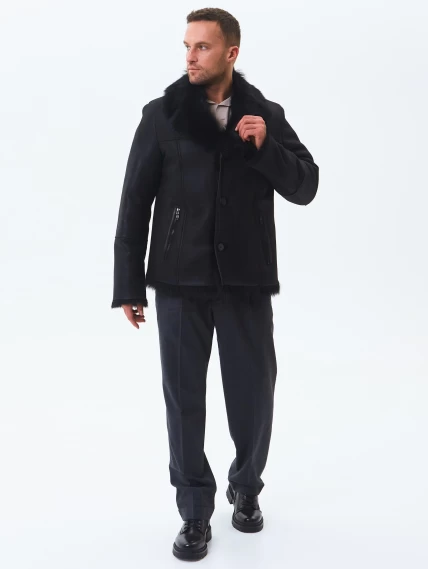 Короткая мужская дубленка из тосканы премиум класса Мишель, черная, размер 52, артикул 70370-7