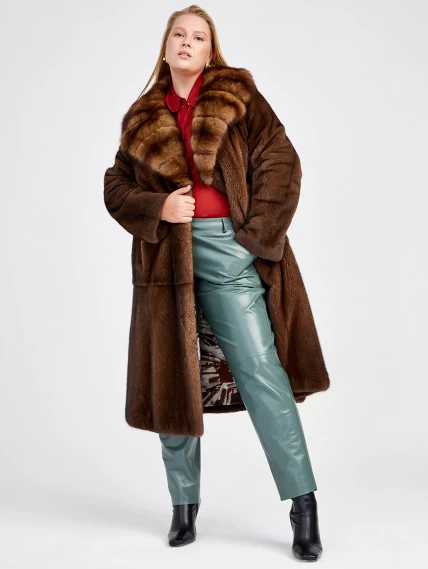 Зимний комплект женский: Шуба из меха норки с соболем 4021(авс) + Брюки 03, коричневый/оливковый, р. 44, арт. 111200-0
